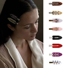 Cyflymder  2Pcs French Rhinestone Side Hair Clip Marble Acetate Duckbill Non-Slip No Damage Stylish Hair Accessory New