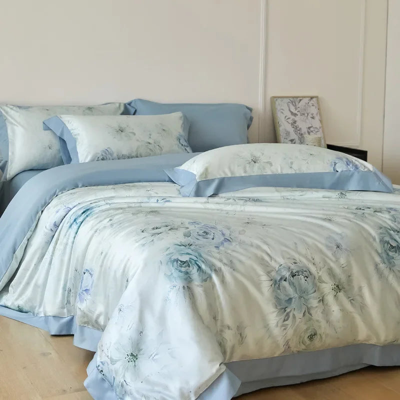Cyflymder  New Flower Printed Cooling Quilt Set High Quality Ice Feeling Silky Comfort Set Skin Friendly Summer Bedding Set for Adults