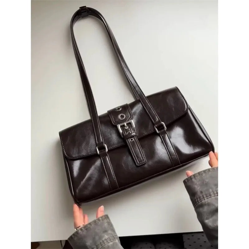 Cyflymder  High Street Coffee Shoulder Bags For Women New Pu Leather Chic Casual Handbag Ladies Large Capacity Underarm Designer Luxury Bag