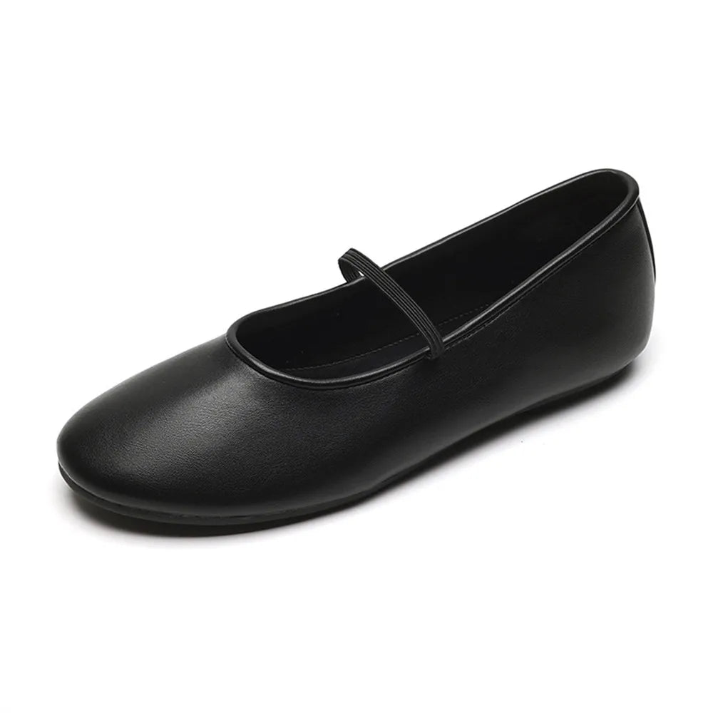 Cyflymder  Brand Big Size 43 Round Toe Ballerina Flats Mary Janes Shoes Black Artificial soft leather Shoes Women Ballet Flats Daily