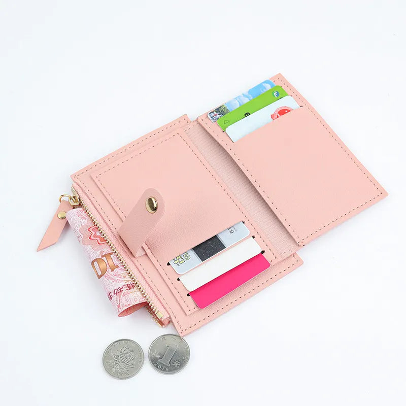 Cyflymder Women Wallets PU Leather Female Purse Mini Hasp Solid Multi-Cards Holder Coin Short Wallets Slim Small Wallet Zipper Hasp