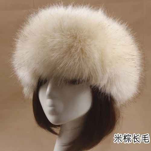 Cyflymder Winter Thick Furry Hairband Fluffy Russian Faux Fur Women Girl Fur Headband Hat Winter Outdoor Earwarmer Ski Hats Hot