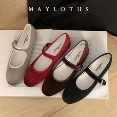 Cyflymder  Brand New Ballet Flats Stylish Suede Leather Women's Mary Jane Ballet Shoes Laofers Casual Soft Leather Comfortable Flat Shoes
