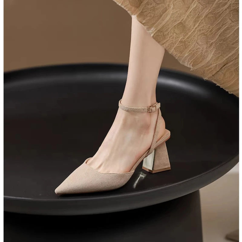 Cyflymder Summer New Pointed Fashion One Line Buckle Style Shallow Mouth Sandals Women's Comfortable Banquet Shoes Women