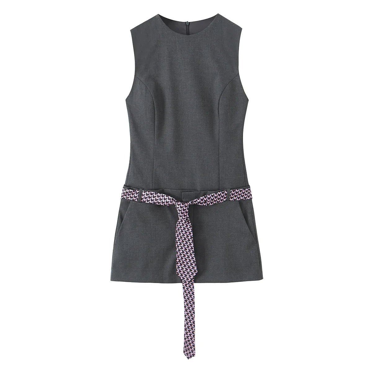 Cyflymder  Elegant Slim Commute Lady Dress Sleeveless Belted Tie Design High Street Fashion Y2K Short Dress for Women Spring Fall