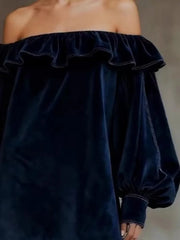 Cyflymder  Elegant Off Shoulder Velvet Dress Woman Sexy Elegant Temperament Slim Dress Vintage Long Sleeve Spring Autumn Mini Dress 2026