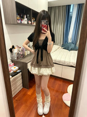 Cyflymder   New Summer Vintage Loose Japanese Casual Three-piece Set Spicy Girl Hepburn Retro V-neck Cardigan Bud Shorts Suit Women