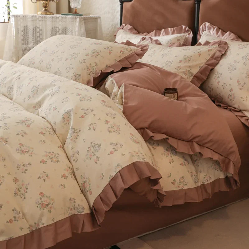 Cyflymder  Princess Double-Layer Yarn Pure Cotton Bedding Set Skin Friendly Duvet Cover Kit for All Seasons Home Dormitory Comforter Set