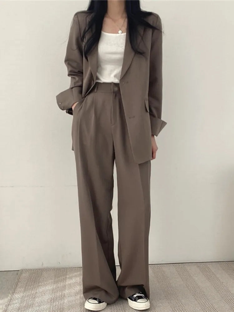 Cyflymder Women Suit Jacket Trousers Set Full Sleeve Single Breasted Pants Solid Elegant Suit Commuter Coat Autumn Winter Clothing