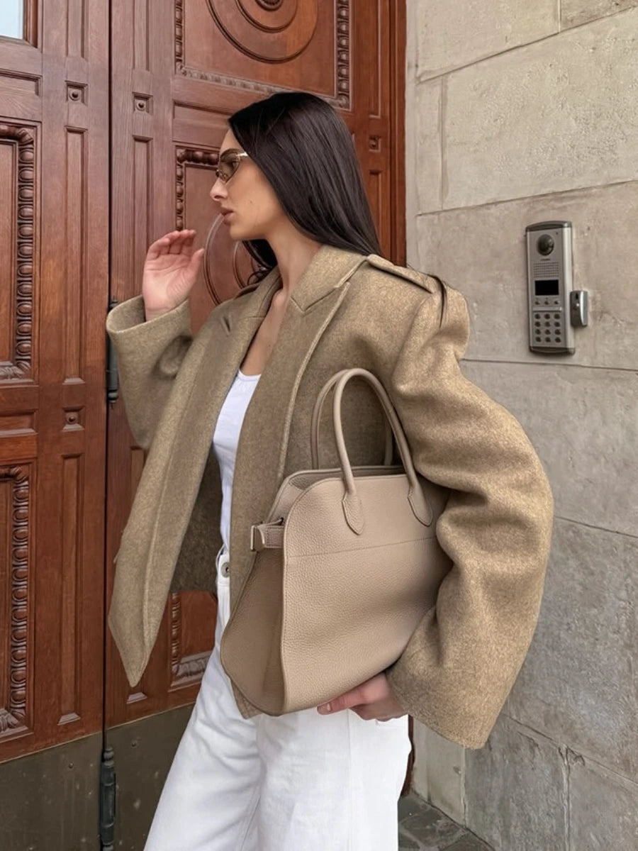 Cyflymder  Autumn Solid Wool Coats for Women Lapel Long Sleeve Temperament Fashionable Style Short Jacket Female Clothing New