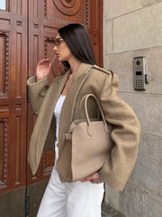 Cyflymder  Autumn Solid Wool Coats for Women Lapel Long Sleeve Temperament Fashionable Style Short Jacket Female Clothing New