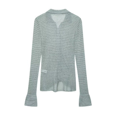 Cyflymder  Vintage Casual Chic Women Sweater Solid Polo Collar Long Sleeve Knitted Pullovers New Fashion Spring Summer Sweaters