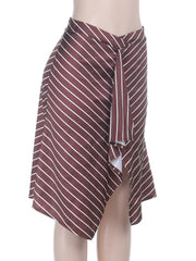 Cyflymder  French Retro Style Striped Print Short Skirt for Women 2026 New Fashion Spring Summer Front Split Asymmetrical Mini Skirt