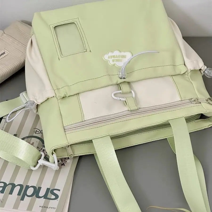 Cyflymder  Cute Color-Block Fresh Style Crossbody Bag Japanese School Aesthetic Spacious Tote for Girls All-in-One Student Study Bag