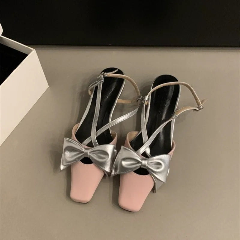 Cyflymder  Bow Summer Woman Sandals  Janes Shoes Flats Square Toe Slippers New Slingback Fashion Shoes Party Dress Mujer