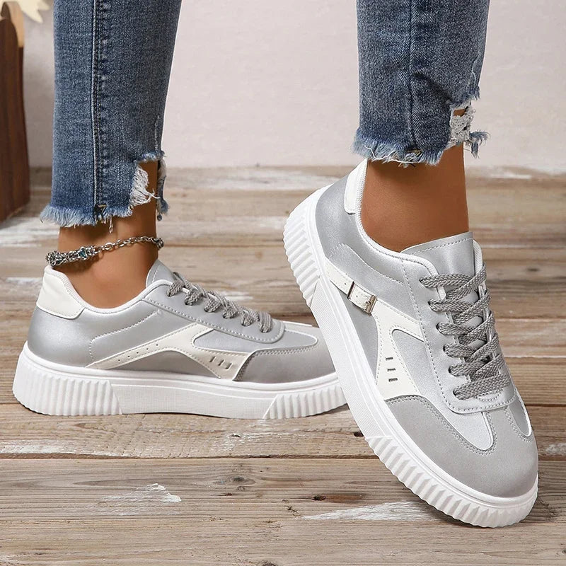 Cyflymder  Spring New Thick Sole Women's Vulcanize Shoes Casual Womens Lace-Up White Flats Shoes Comfortable Wear-Resistant Ladies Sneakers