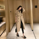 Cyflymder Lapel Women Trench Coat Topcoat Double-breasted Casual Coat Pure Color Autumn Winter  Overgarment Waistband Windbreak Jacket