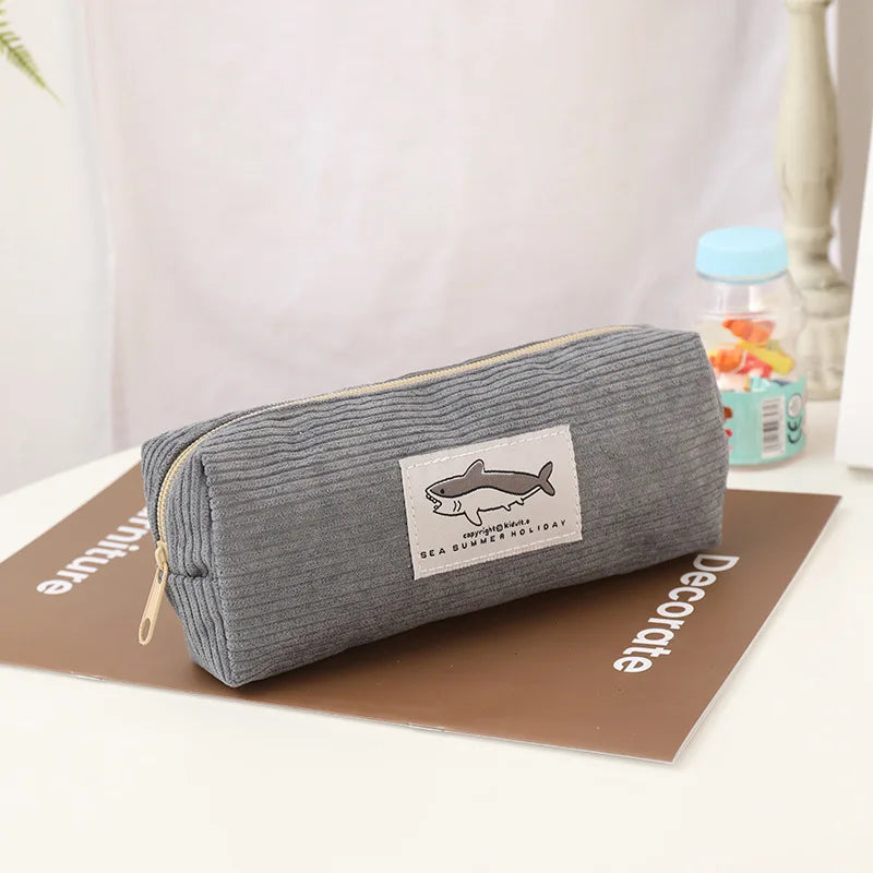Cyflymder  Corduroy Pencil Case Korean Stationery Pencil Pouch Estuche Escolar Shark Pen Case School Supplies Trousse Scolaire Pencilcase