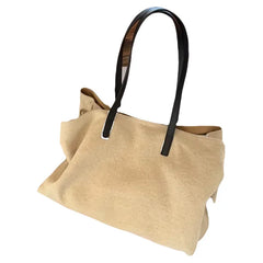 Cyflymder   Lightweight Large Capacity Multi-compartment Handbag Leisure Simple Zipper Tote Retro Suede Canvas Color-block Shoulder Bag