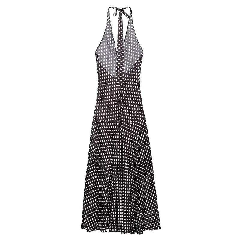 Cyflymder  Polka Dot Halter Backless Long Dress Women Off Shoulder V-neck Scarf Sexy Sleeveless Dresses 2025 Summer Street Holiday Robe