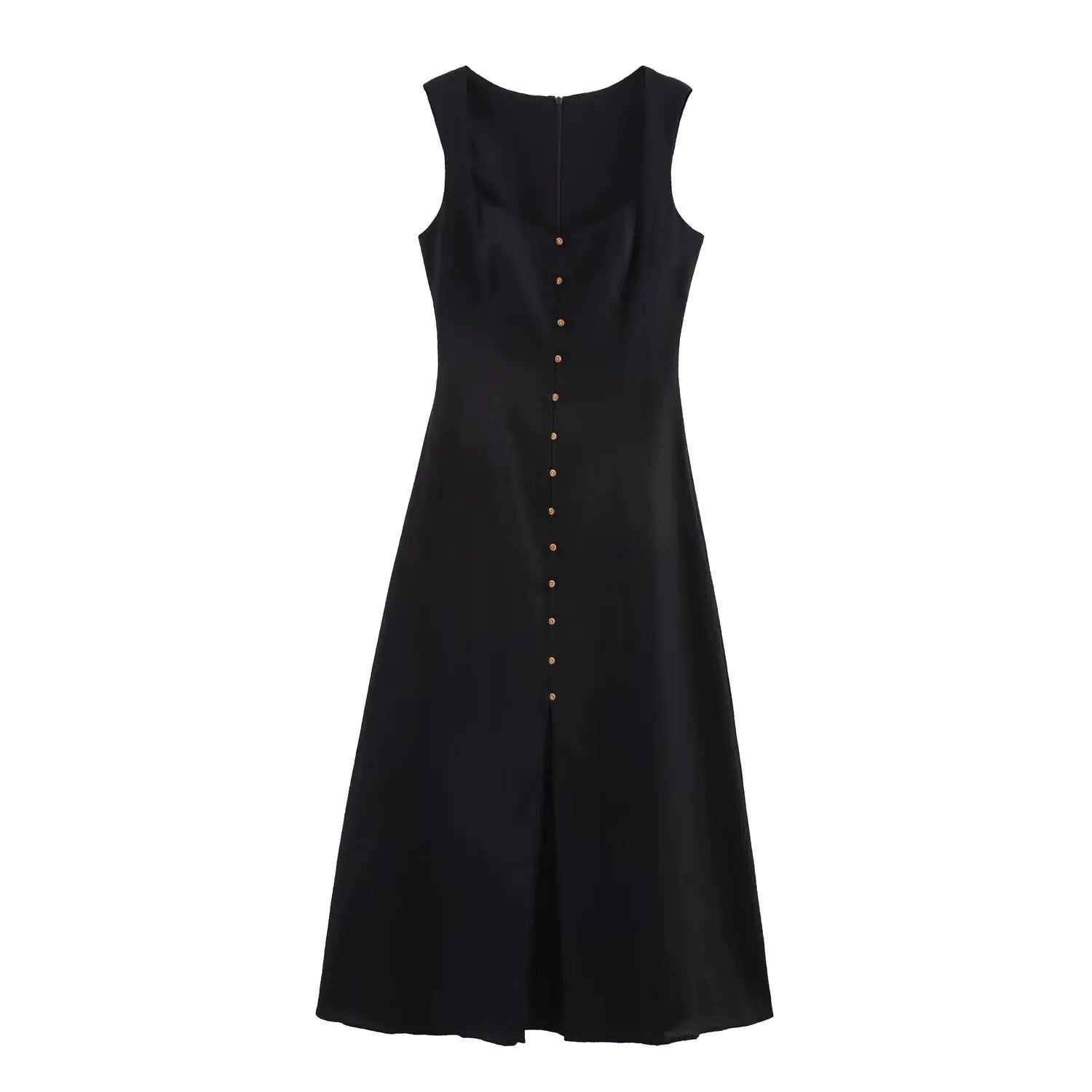 Cyflymder  Elegant retro linen maxi dress for women new summer fashion square neck single breasted slim fit chic party evening dress