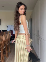 Cyflymder  Women's New Retro High Waist Striped Straight-leg Stylish Loose Flare Trousers Female Daily Dating Beach Streetwear Trousers