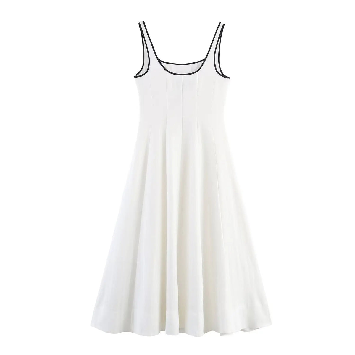 Cyflymder  Women's Summer Commuter Simple Casual Midi Dress Sleeveless Square Neck Open Back Side Zipper Bright Line Women's Elegant Dress