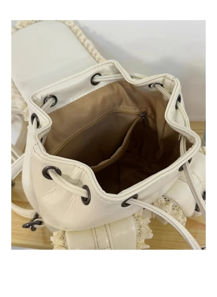 Cyflymder  Lace Patchwork Fairy Fashion Handbags Y2k Aesthetic Chic Casual Simple Backpacks Korean Women Mini Sweet Preppy Schoolbags