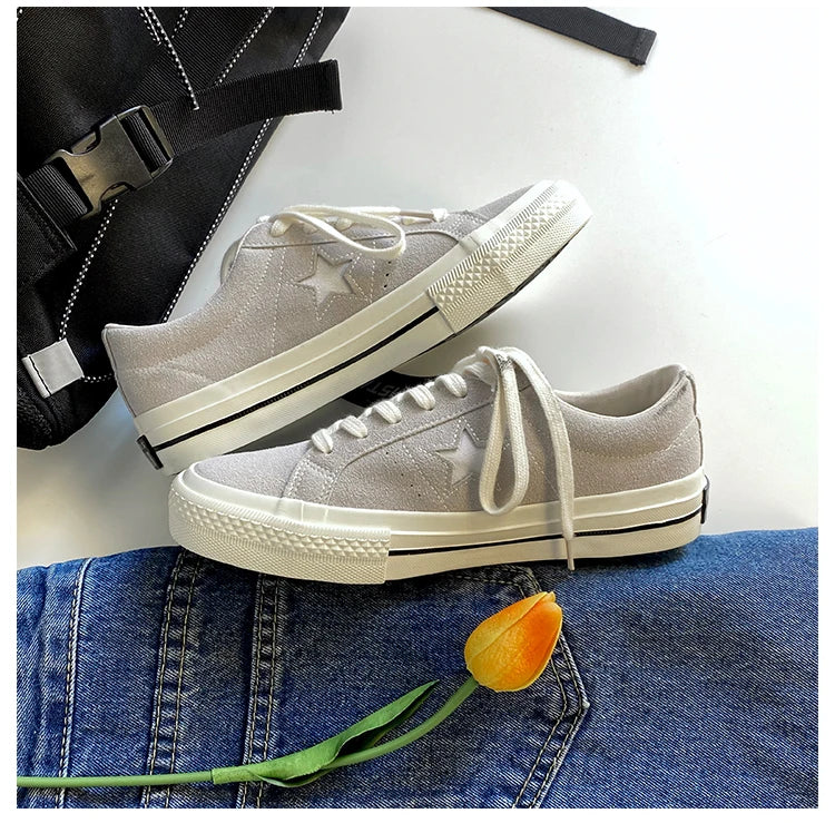 Cyflymder  Retro Star Canvas oes Women's Versatile Little Dir oes INS Skateboard oes Hong Kong Sle Ulzzang Trendy Student Whit...
