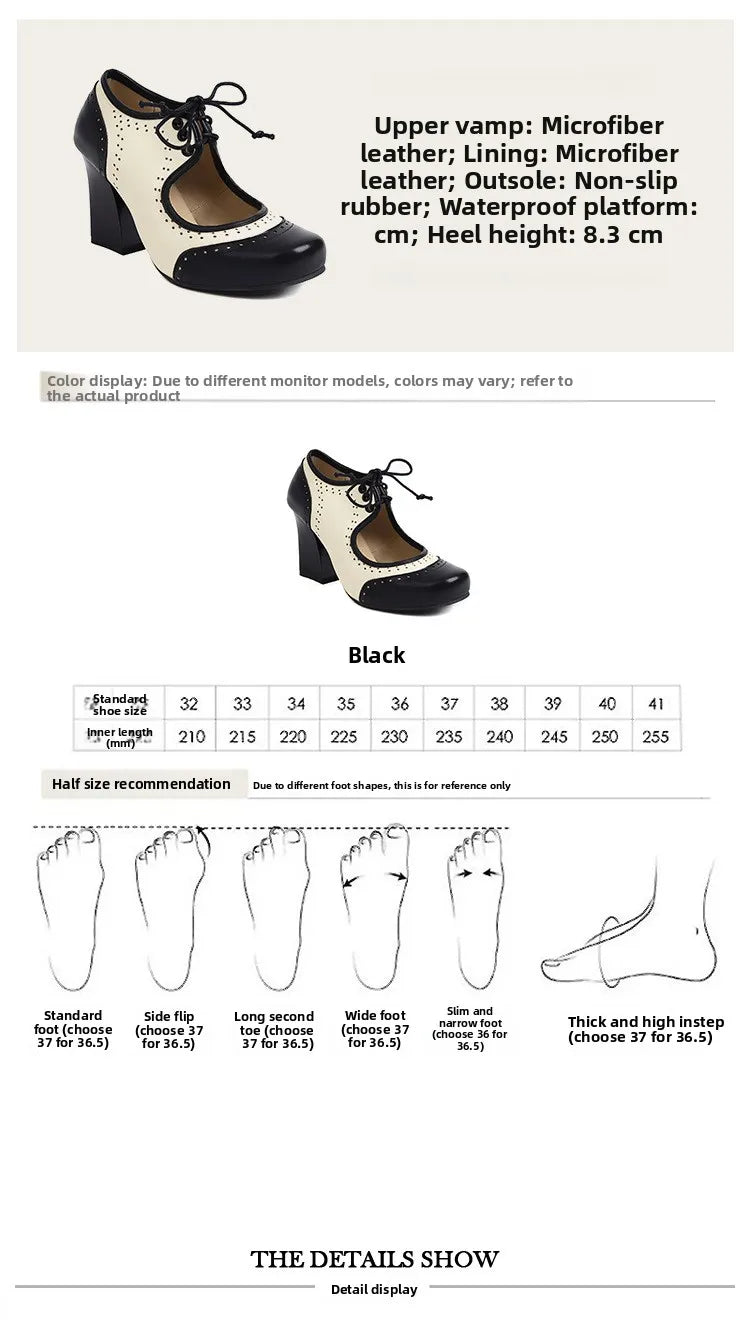 Cyflymder  Retro Roman round Head Chunky Heel Color Blo Mary Jane oes Women's High Heels Faion Single oes Cross-Border