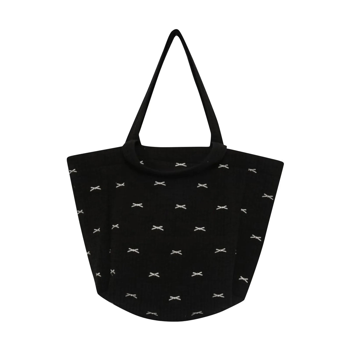 Cyflymder  Large Capacity Tote Bag For Women Fashion Simple Canvas Storage Bowknot Embroidered One-shoulder Bag