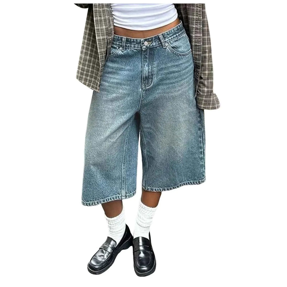 Cyflymder  Vintage Y2k Women Jeans Summer High Waist Distressed Capris Pants Boyfriend Harajuku Baggy Straight Wide Leg Pants With Pockets