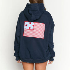 Cyflymder  y2k Hoodies Sexy Women Letter American Flag Embroidered Loose Fit Long Sleeve Hooded Sweatshirt with Pocket Streetwear