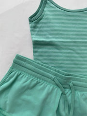 Cyflymder  Teal Striped Camisole+Straight Short Pants Women Summer Cotton Simple Sport Pant Sets Sweet Vintage Tank Tops 2 Piece Set Y2K