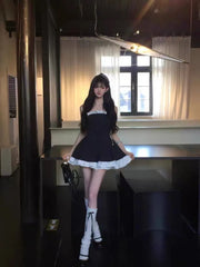 Cyflymder  Sweet Hot Girl Pure Sexy Black Strapless Dress for Women's Summer Slim Fit Ruffled A-line Short Dress Fashion Female Clothes