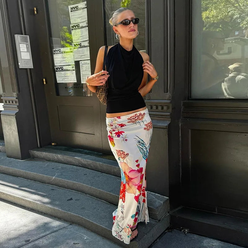 Cyflymder  Women's Summer Bodycon Long Skirt Casual High Waist Floral Print Slim Fit Skirt Elegant Fishtail Skirt Party Streetwear Skirt