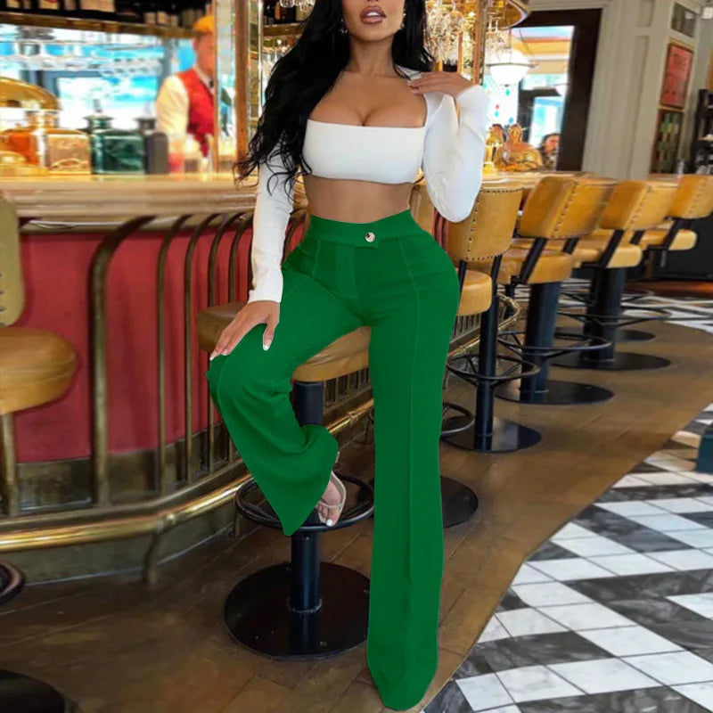 Cyflymder  Latest Fall Women's Pants Stylish High Waisted Flare Trousers Comfortable Workwear Chic Wide Leg Bottoms Trendy Casual Office