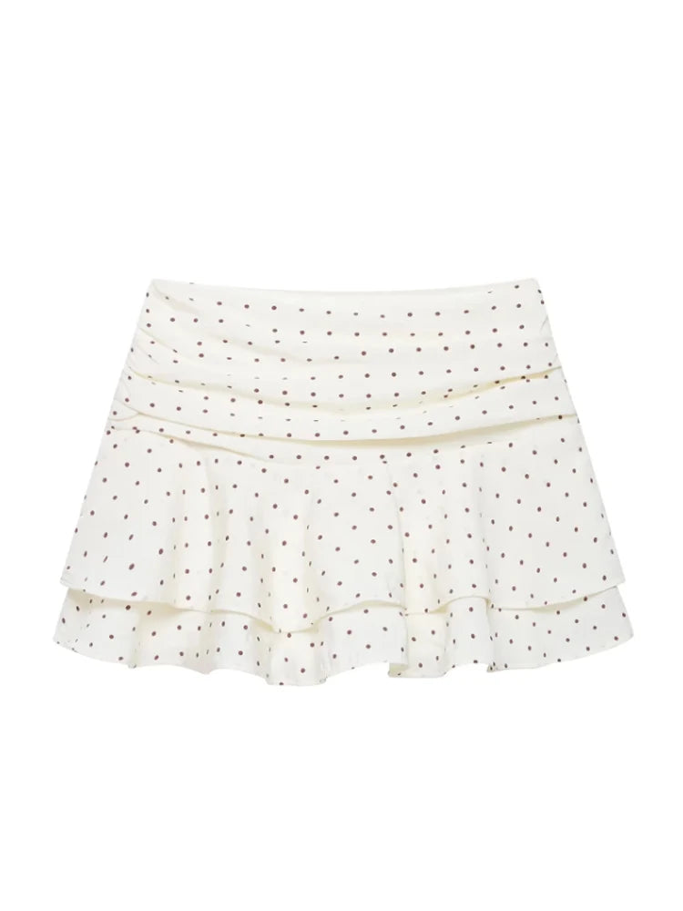Cyflymder  White Women's Polka Dot Pleated Mini Skirt Fluffy High Waisted A-line Bottoms  New Summer Beach Holiday Date Casual Outfits
