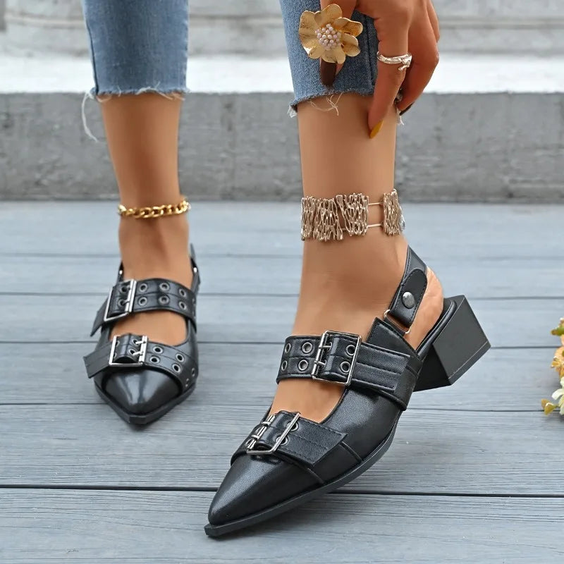 Cyflymder  New Women Sandals Shoes Pointed Toe 2025 Summer Fashion Shallow Footwear Slingbacks Ladies Sandals Suqare Heel Shoes Big size