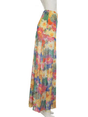 Cyflymder  Holiday Slim Floral Printed Mesh Skirts Beach Style  Low-Waisted Maxi Skirts Women 2025 Summer Fashion Streetwear Lady