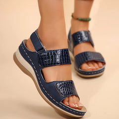 Cyflymder  Women's Casual Sandals Large Size Wedge Platform Heeled Buckle Shoes Patent Leather Thick Sole Walking Flat Female Footwear