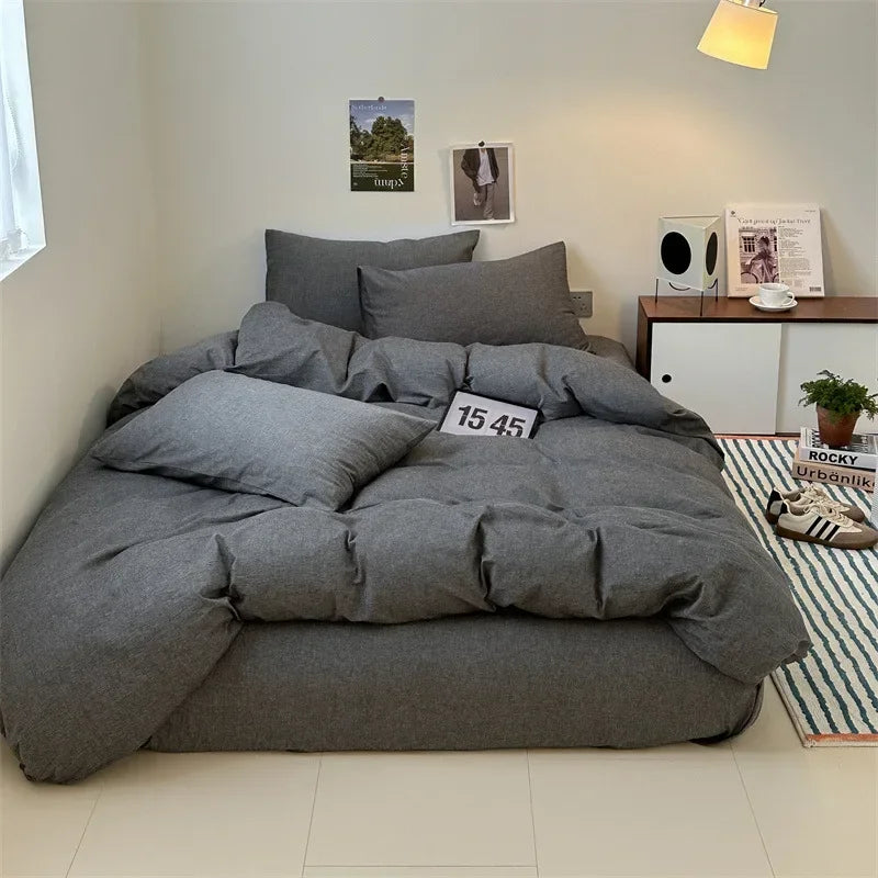 4Pcs Light Luxury Striped Washed Cotton Bedclothes Set Smooth Skin Friendly Soft Bed Sheet Set Home Textile Supplies for Adults