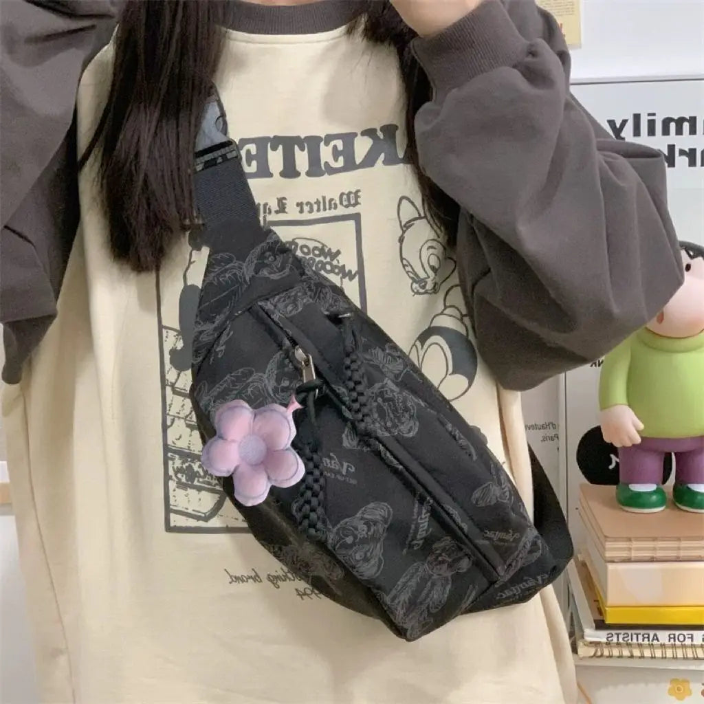 Cyflymder  Cute Little Bear Girl Student Chest Bag, Female Korean Edition Casual Crossbody Bag, Simple and Versatile Waist Bag