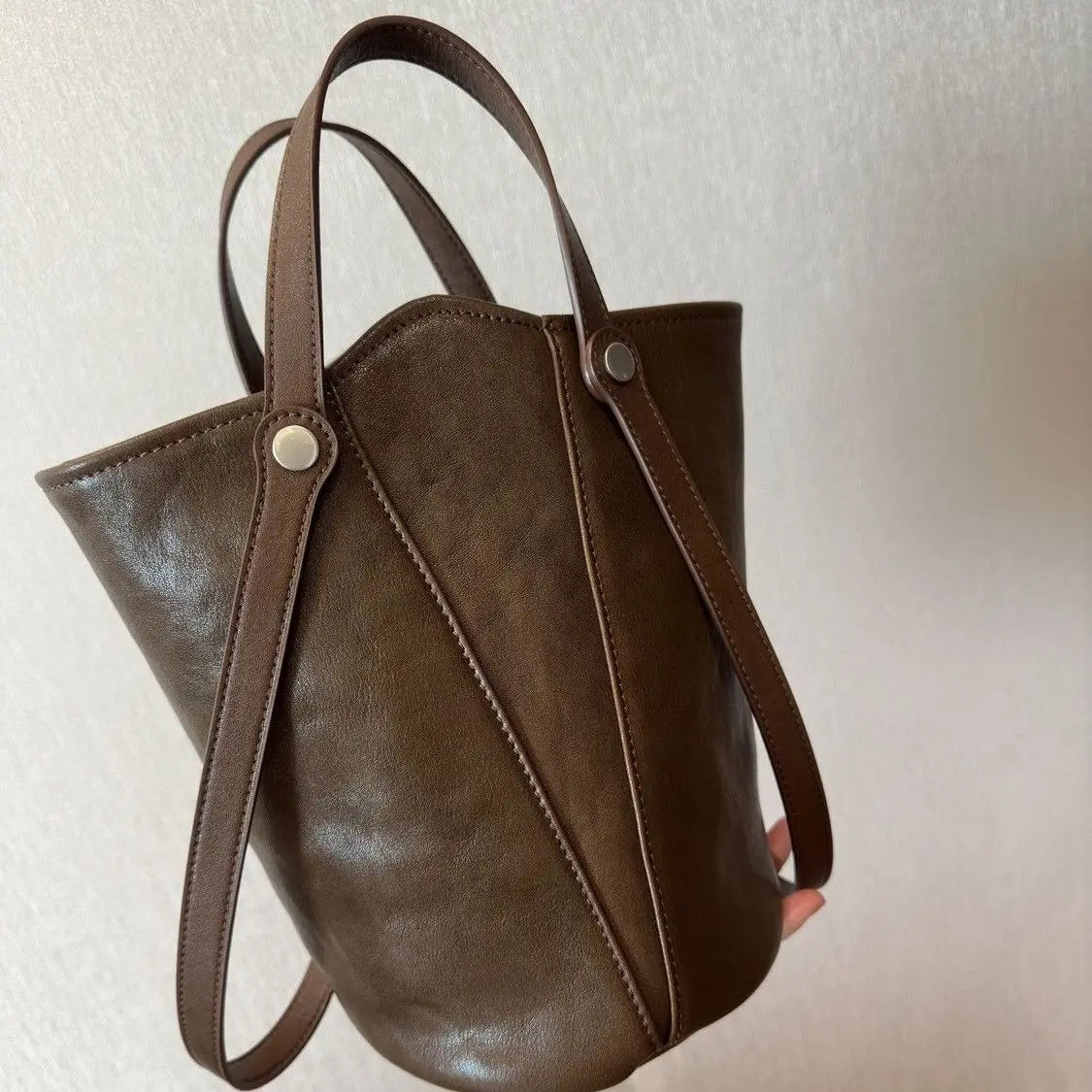 Cyflymder  Retro Brown PU Leather Bucket Bags Women Autumn Winter New Large Capacity Underarm Bag Ladies Fashion Versatile Commuter Handbag