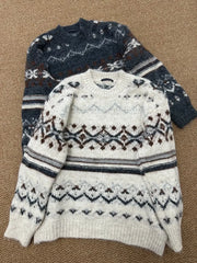 Cyflymder  Women's Geometric Jacquard Sweater O-neck Long Sleeve Cotton Knitted Pullover Vintage Casual Cozy Jumper Sweet Y2k Autumn Top
