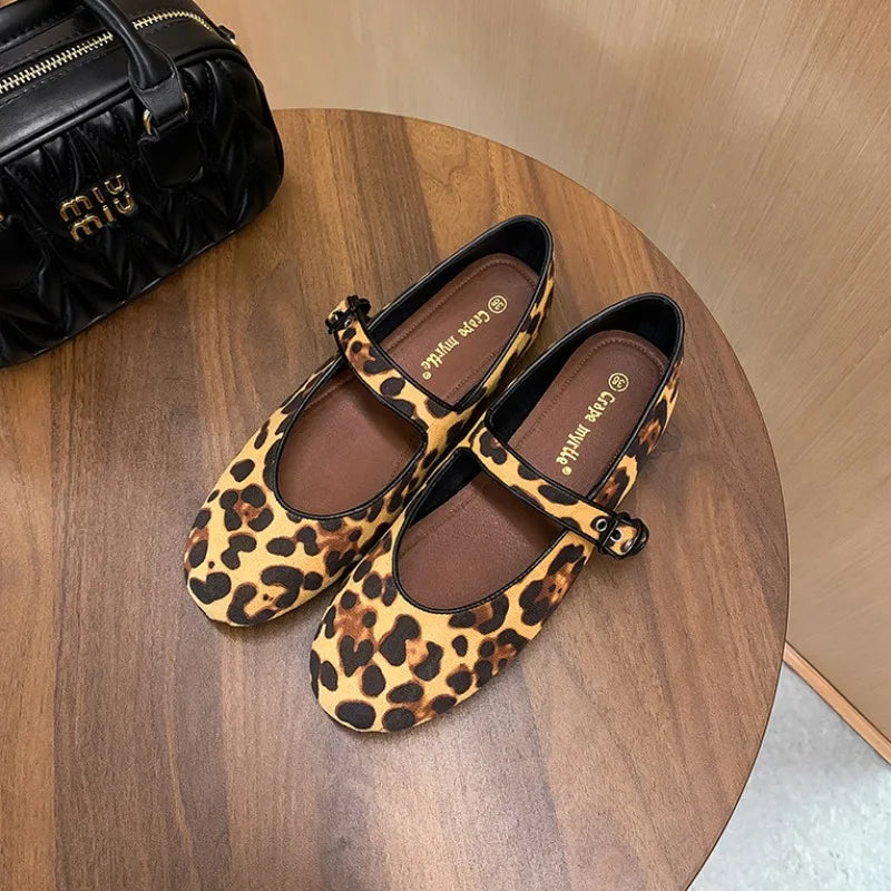 Cyflymder  Low Heels Leopard Shoes Ballerinas Woman 2025 Modis Round Toe Casual Female Sneakers Flats All-Match Ballet Cute Dress leopard M