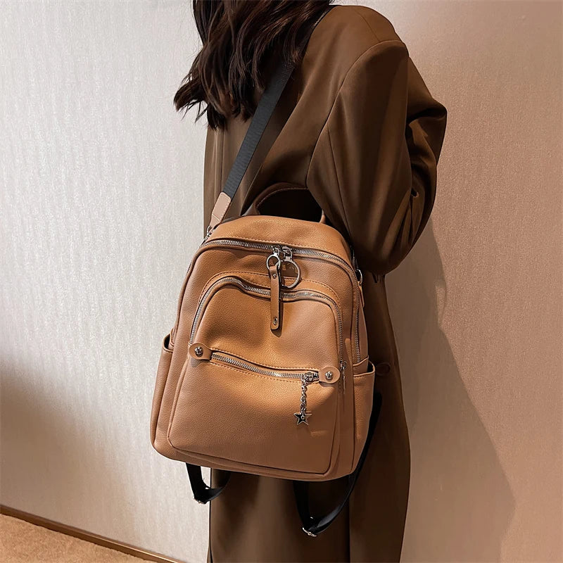 Cyflymder Fashion Backpack for Women Teenage Retro PU Leather High Quality College School Bags for Teenage Girls Students Shopping Travel