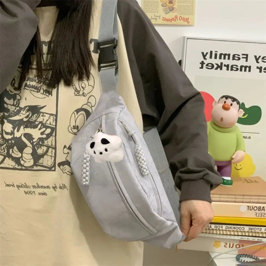 Cyflymder  Cute Little Bear Girl Student Chest Bag, Female Korean Edition Casual Crossbody Bag, Simple and Versatile Waist Bag