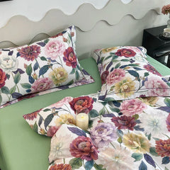 Cyflymder  100% Cotton Flowers Print Luxury Bedding Set Single Double Queen King Size Duvet Cover Flat/Fitted Bed Sheet Pillowcases 3/4Pcs