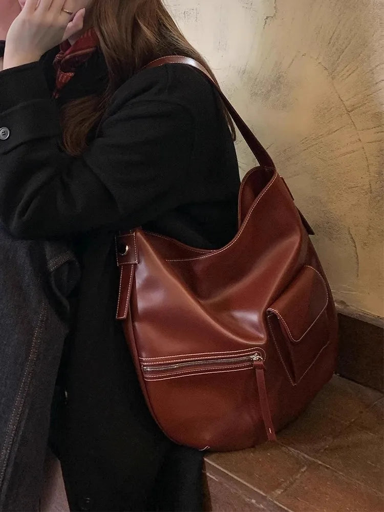 Cyflymder  Pu Leather All Match Women's Handbag Vintage Casual Underarm Bag Y2k Aesthetic Office Lady Shoulder Bags Fashion Trendy